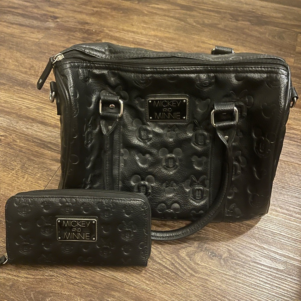 Disney Mickey and Minnie Black Leather Purse and Wallet